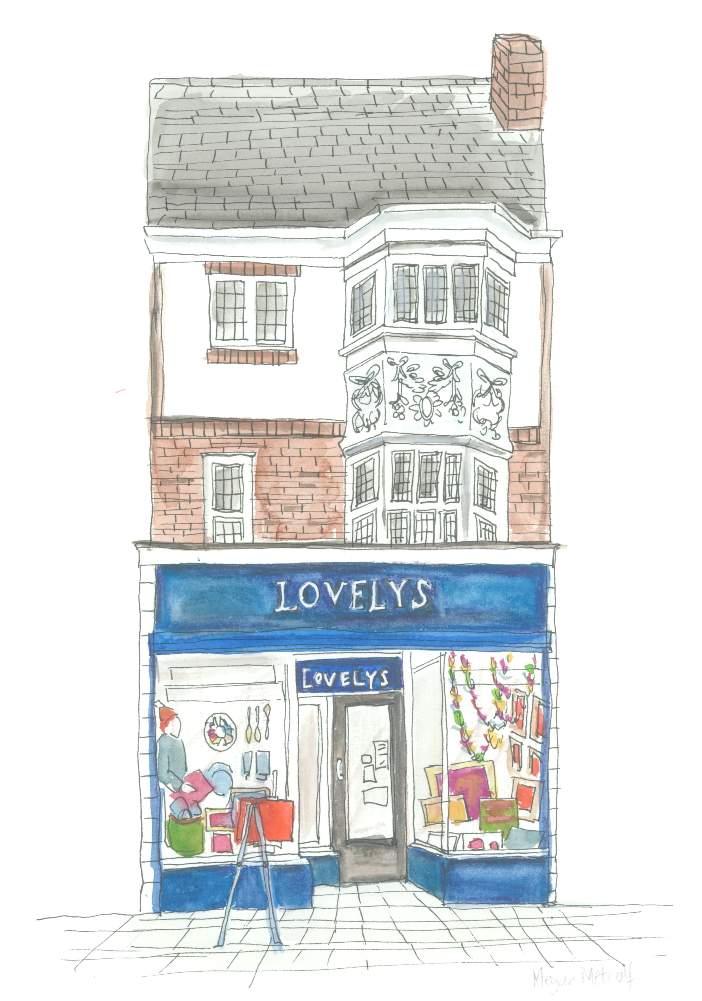 Illustration of Lovelys Gallery shop front