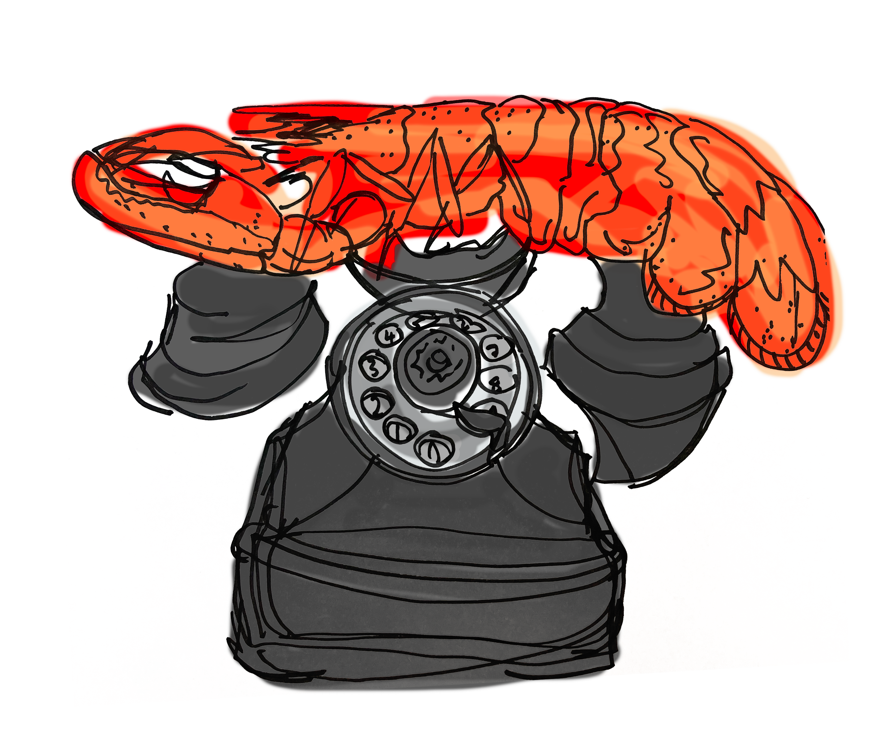 Lobster sat on a phone illustration by Megan